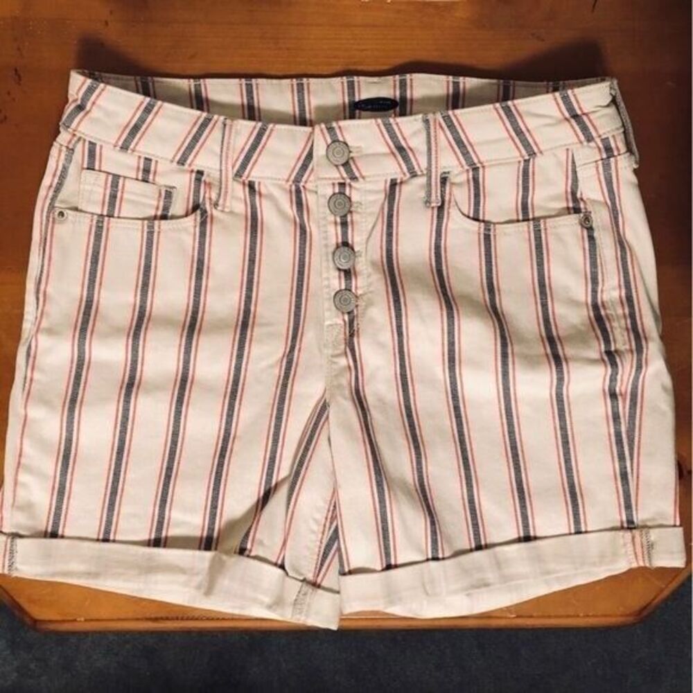 Old Navy Red, White and Blue Sz 10 Striped Button Fly Jeans Shorts